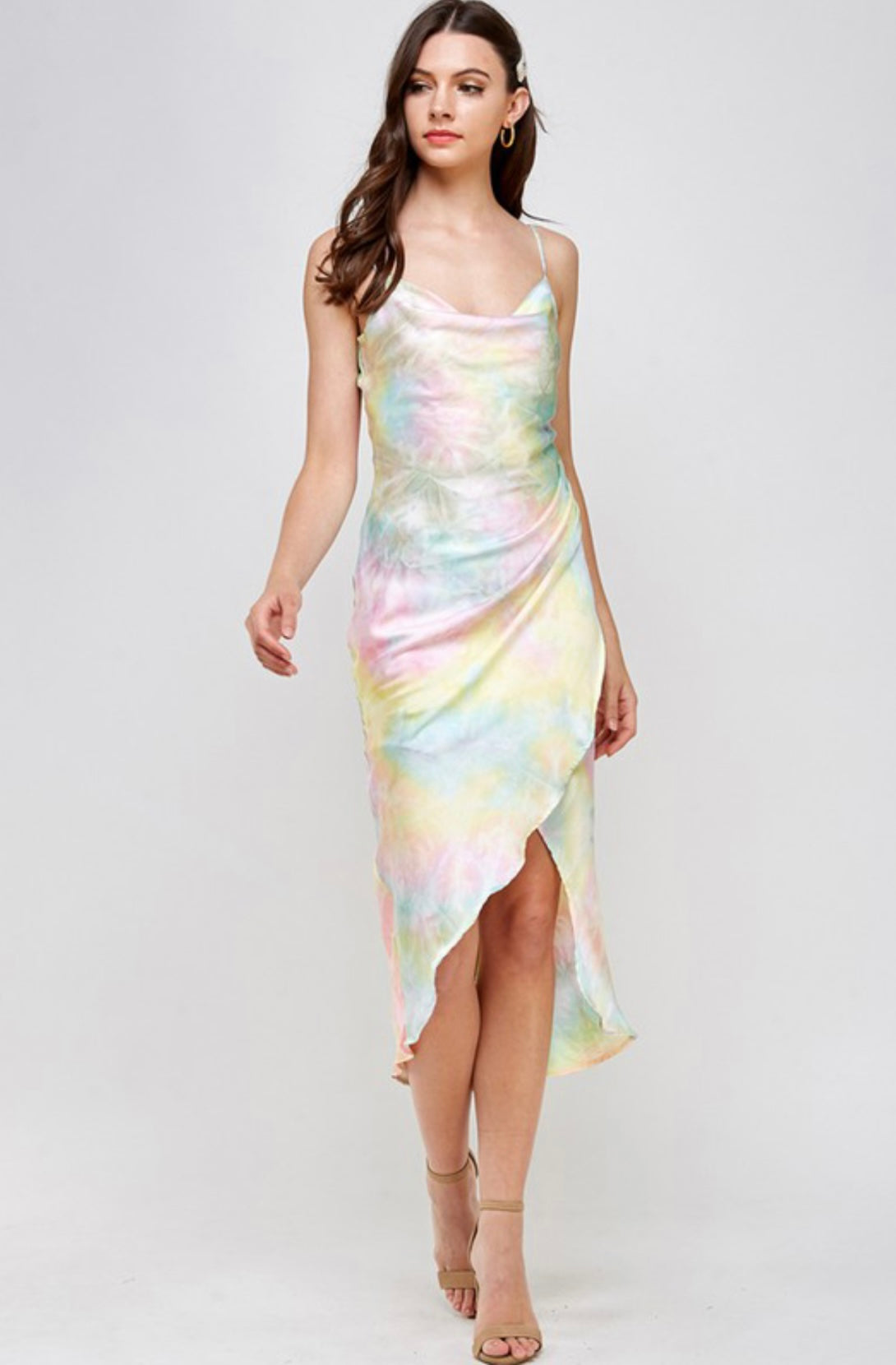 Color Me Cute Satin Tie-Dye Midi Dress Mel's Couture Co. Color Me Cute Satin Tie-Dye Midi Dress Mel's Couture Co.