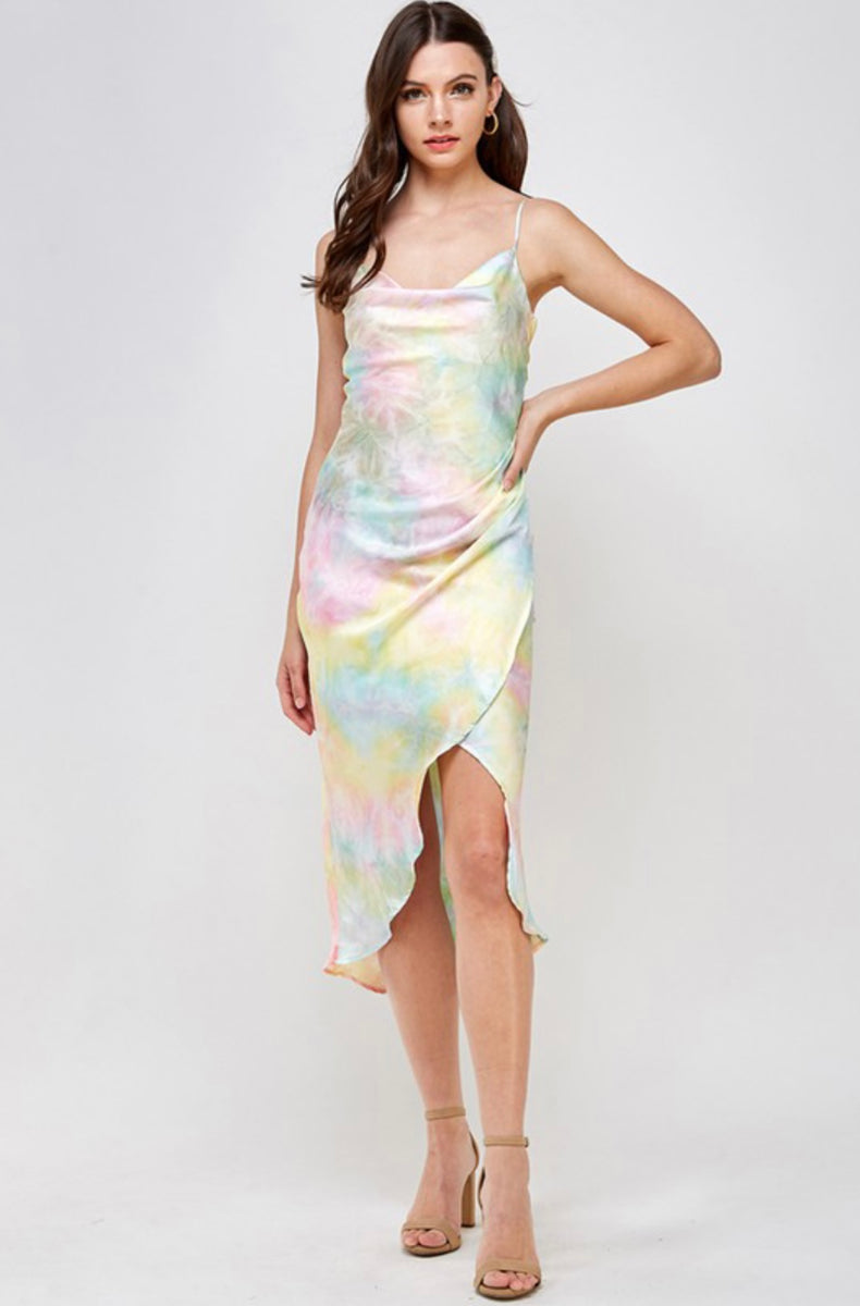 satin effect tie dye midi dress Color Me Cute Tie-Dye – Mel's Couture Co Terra & Sky Black FIT About 48 from neck:18-18.5 fl25