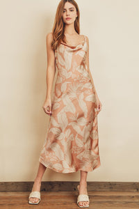 Tropical Beauty Satin Slip Midi Dress