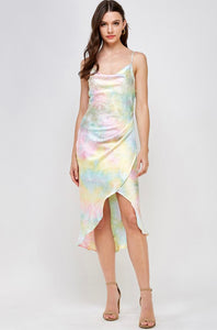 Color Me Cute Satin Tie-Dye Midi Dress