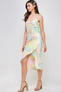 Color Me Cute Satin Tie-Dye Midi Dress