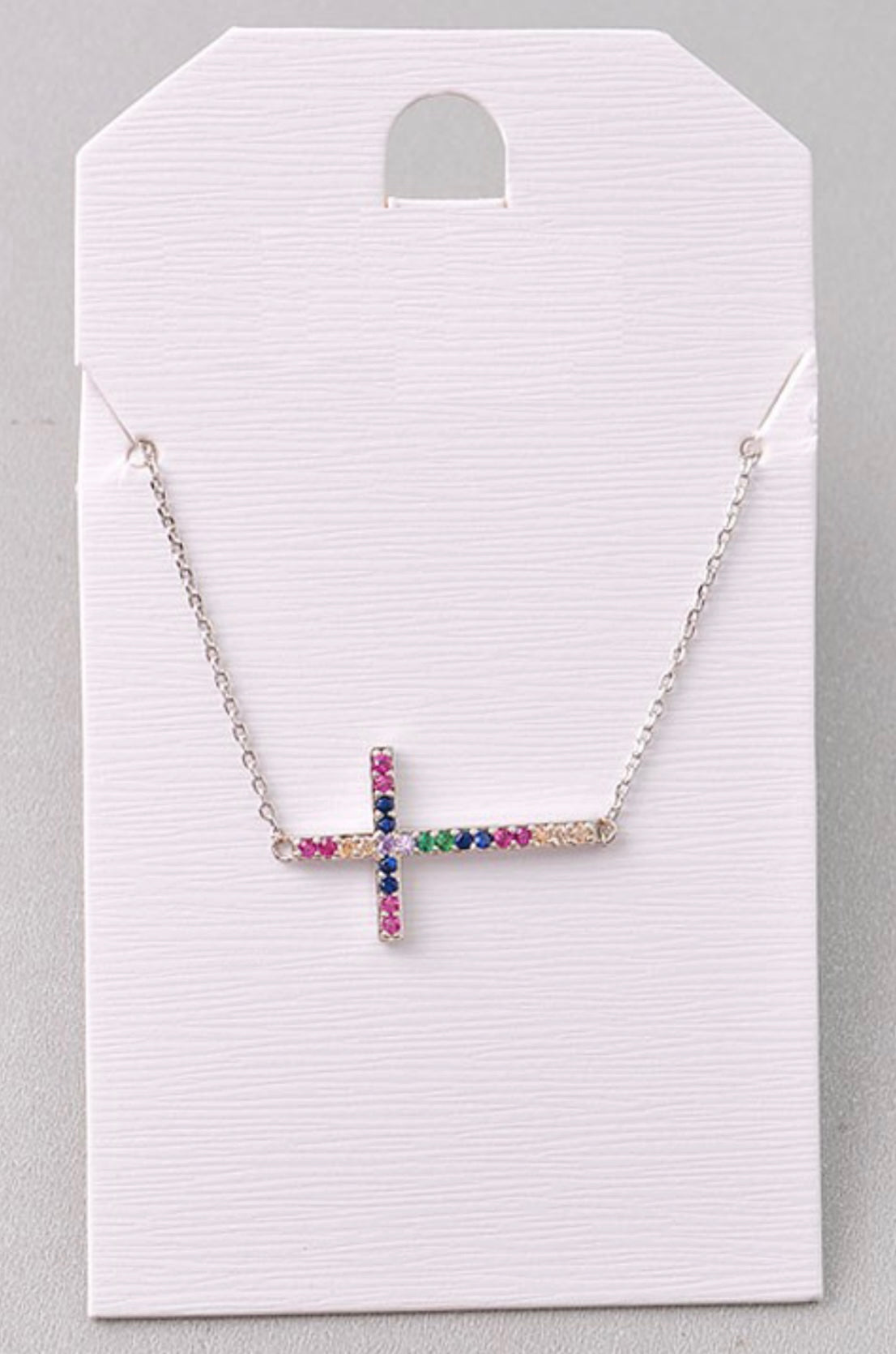 Silver Multi Color Cross Necklace