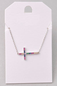 Silver Multi Color Cross Necklace