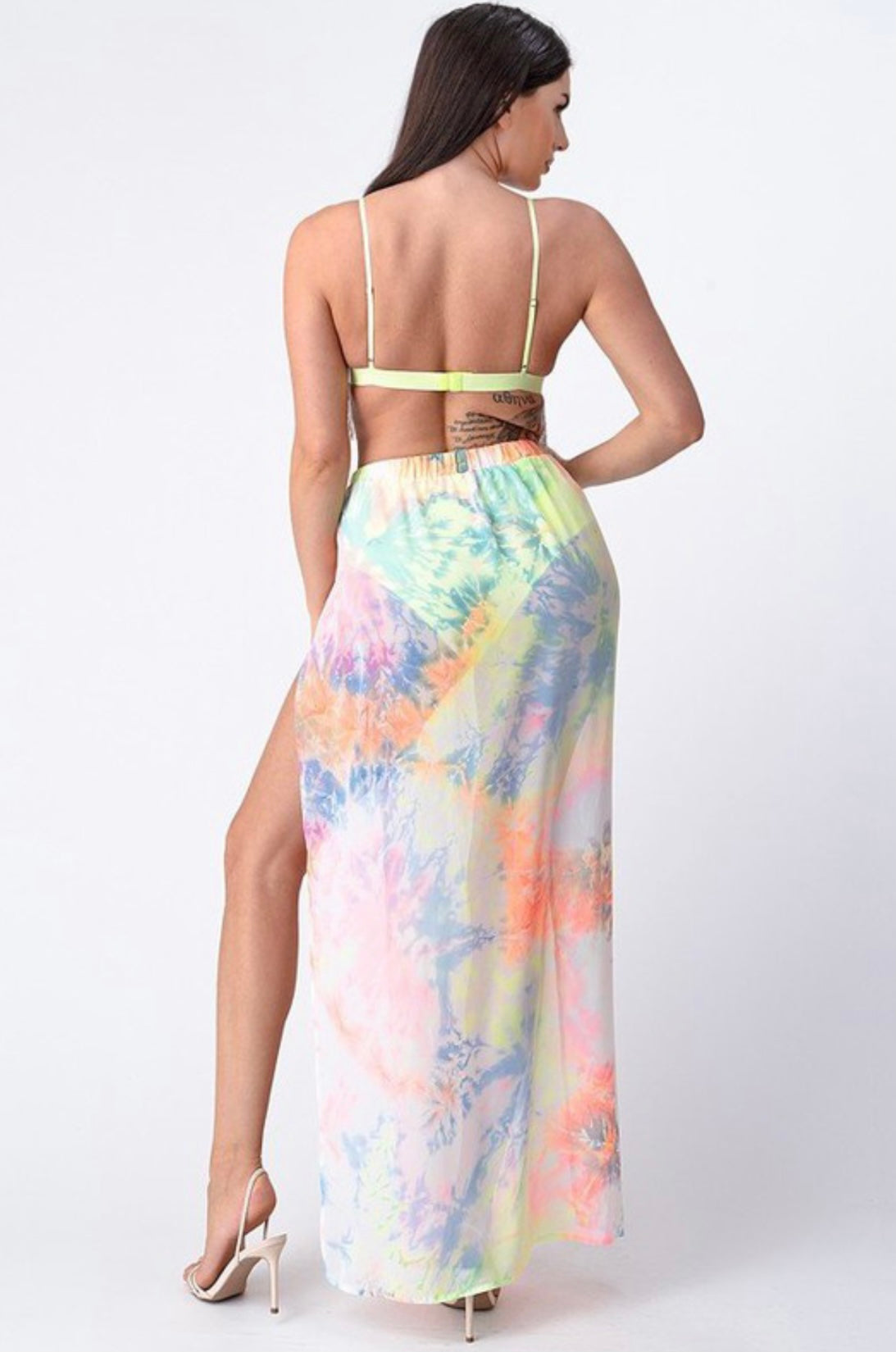 Sunset Babe Tie-Dye Sheer Beaded Two Piece Set